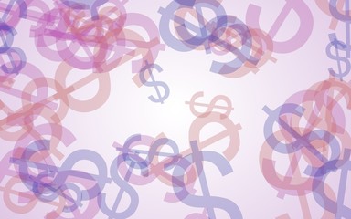 Multicolored translucent dollar signs on white background. Red tones. 3D illustration
