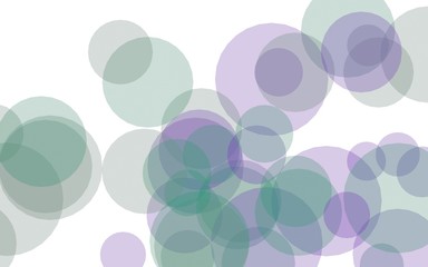 Multicolored translucent circles on a white background. Green tones. 3D illustration