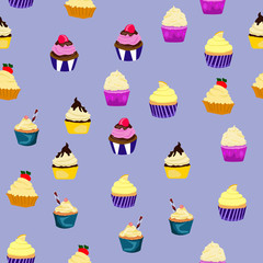 Seamless pattern with cup cakes. Vector