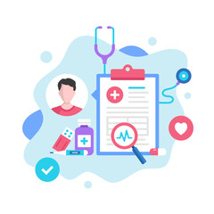 Medical record concept. Vector illustration. Medical diagnosis, medical history, patient card. Modern flat design graphic elements