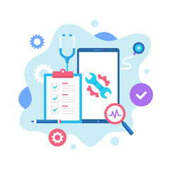 Phone repair concept. Vector illustration. Smartphone fixing, mobile repair. Modern flat design graphic elements