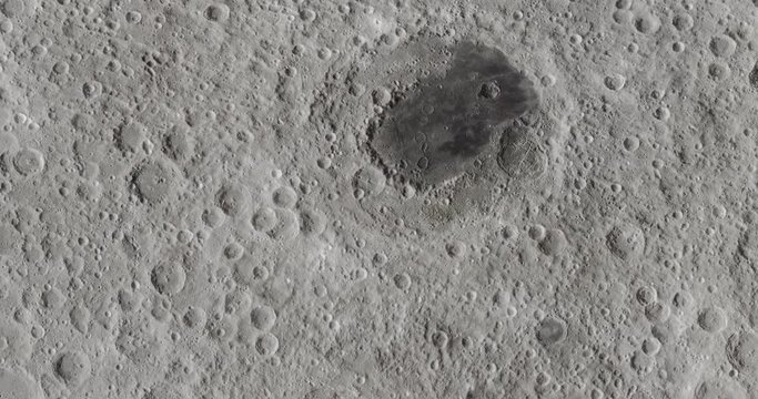 Orbital flyover of lunar equator at 140 degrees longitude. Clip loops and is reversible. Elements of this image furnished by NASA