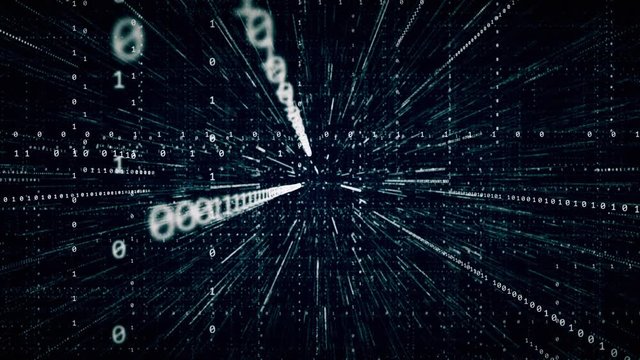 digital binary code background inside a microprocessor fly through abstract 3D rendering of a scientific technology data binary code