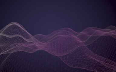 Abstract landscape background. Cyberspace purple grid. Hi-tech network. 3D illustration