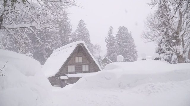 The traditionally thatched houses in Shirakawa-go where is the mountain village among the snow near Gifu, Ishikawa, and Toyama prefecture in the winter, Japan