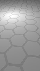 Honeycomb on a gray background. Perspective view on polygon look like honeycomb. Extruded, bump cell. Isometric geometry. Vertical image orientation. 3D illustration