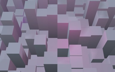 Abstract pink gray elegant cube geometric background. Chaotically advanced rectangular bars. 3D Rendering, 3D illustration