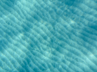 Underwater view of the beautiful Skala beach of Kefalonia island, Ionian sea, Greece.