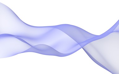 Abstract blue wave. Blue scarf. Bright blue ribbon on white background. Abstract smoke. Raster air background. 3D illustration