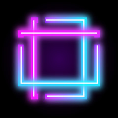Electronic neon glowing square frame  . Blue neon .