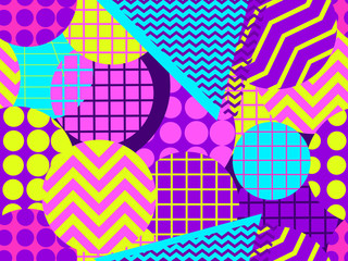 Modèle sans couture avec des cercles de style années 1980. Rétro-onde. Éléments géométriques memphis. Illustration vectorielle
