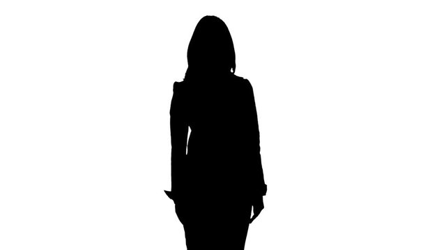 Silhouette a female newsreader presenting the news. White background