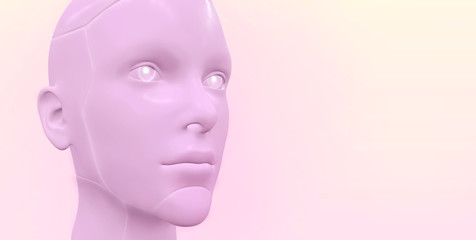 Realistic robotic head. Artificial intelligence, machine learning. Technology background. 3d render