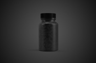 Pill or supplement capsules clear black bottle front view