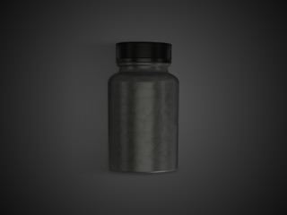 Pill or supplement capsules clear black bottle top view