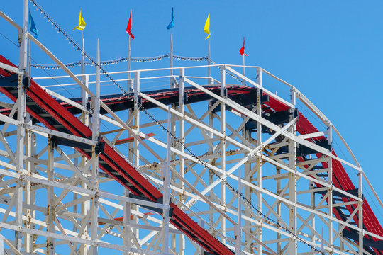 Old Wood Vintage Roller Coaster, Amusement Park.