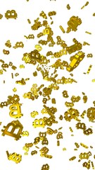 Digital currency symbol Bitcoin on a white background. Fall of bitcoin. Cryptocurrency graph on virtual screen. Business, Finance and technology concept. 3D illustration