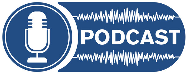 podcast recording symbol with microphone and audio waveform - obrazy, fototapety, plakaty