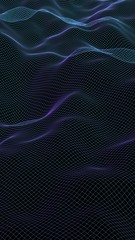 Abstract landscape on a dark background. Cyberspace navy blue grid. Hi-tech network. 3D illustration