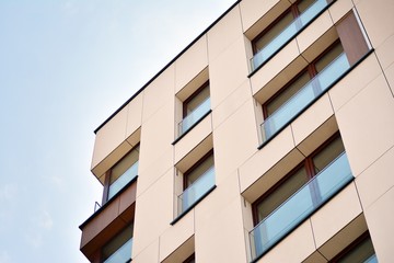 Fragment of a modern apartment building in front. Very modern apartment house.