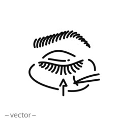 eyelash extension icon, cosmetology glue for lash line sign on white background - editable stroke vector illustration eps10