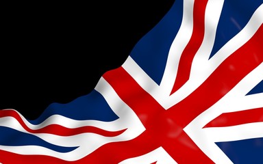 Waving flag of the Great Britain on dark background. British flag. United Kingdom of Great Britain and Northern Ireland. State symbol of the UK. 3D illustration