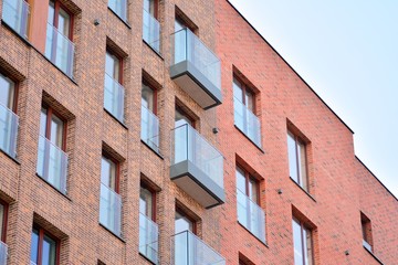 Fragment of a modern apartment building in front. Very modern apartment house.
