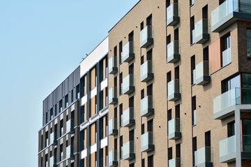Fragment of a modern apartment building in front. Very modern apartment house.