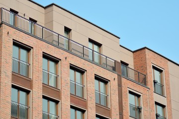 Fragment of a modern apartment building in front. Very modern apartment house.