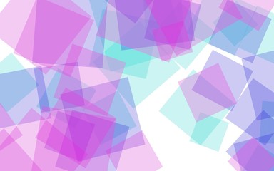 Multicolored translucent squares on white background. Pink tones. 3D illustration