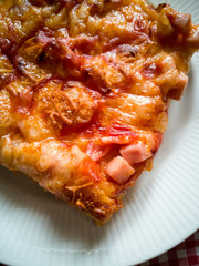 portion of pizza with tomato sauce on a plate