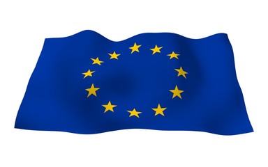 Slightly waving flag of the European Union isolated on white background, 3D rendering. Symbol of Europe. 3D illustration