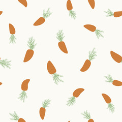 Scattered carrots on white background, Spring, Easter seamless vector pattern