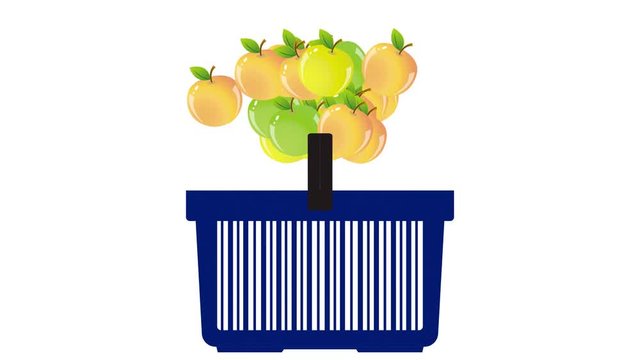 Animation with peaches in a basket