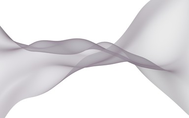 Abstract light gray wave. Bright light gray ribbon on white background. Abstract gray smoke. Light gray scarf. Raster air background. 3D illustration