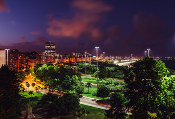 Naklejka premium High perspective night view of Aterro do Flamengo, in Rio de Janeiro, Brazil