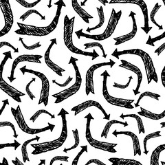 Seamless pattern with black hand drawn arrows