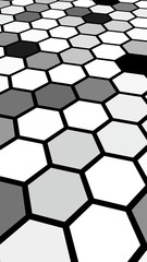 Honeycomb gray colored. Perspective view on polygon look like honeycomb. Isometric geometry. 3D illustration