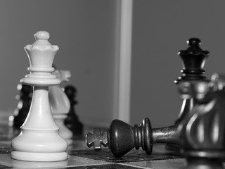 Scacchi fotografati su una scacchiera