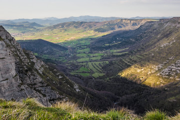 Naklejka premium Nervión River canyon and the Nervión waterfall on a sunny day. Border in the Basque Country and Castilla y Leon