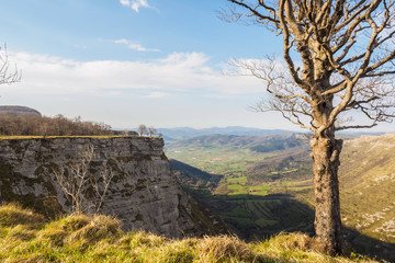 Nervión River canyon and the Nervión waterfall on a sunny day. Border in the Basque Country and...