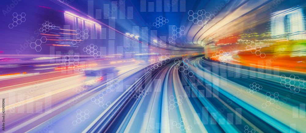 Poster digital graphs and hexagon grids with abstract high speed technology pov motion blur