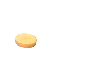 Potato cut slice isolated on white background. Copy space