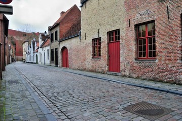 Fototapeta premium Street view with traditional medieval houses in Brugge (Bruges), Belgium