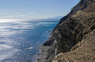 Steep seacoast. Crimea.