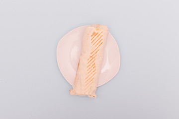 Assortment of fresh wraps with chicken, cheese and vegetables. Healthy fast food