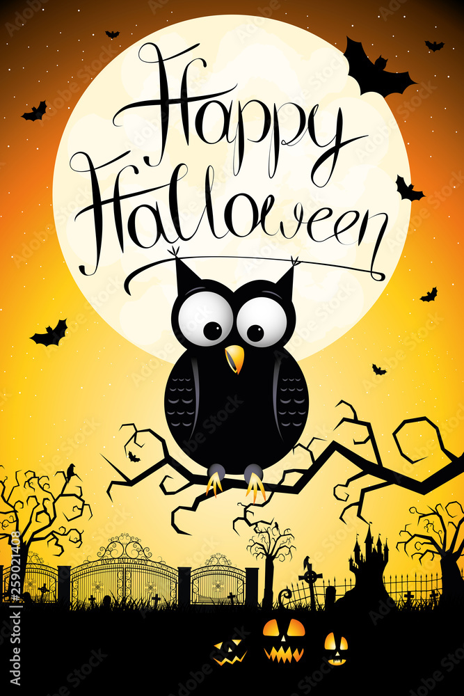 Poster happy halloween poster/ flyer with cartoon owl