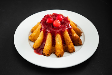 cake with berry sauce