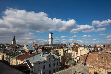 Lviv panoramic view on Latin cathedral and City Hall