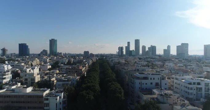 streets and tall buildings in Tel Aviv, Israel.